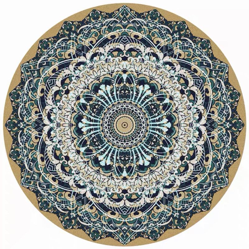 Round Multicolor Persian Indoor Rug Polyester Floral Print Carpet Easy Care Rug for Home Decoration