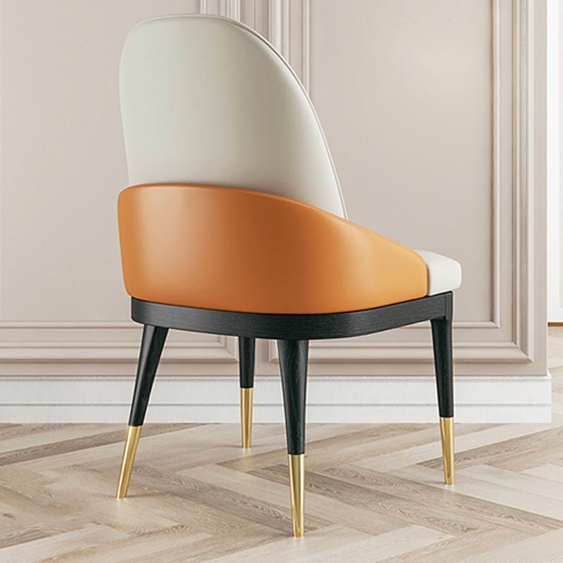 Glam Dining Side Chair Leather Dining Chair with Solid Wood Legs