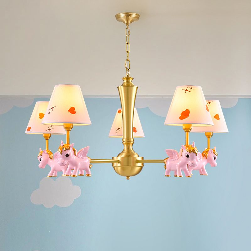 Heart Pattern Chandelier Lighting Kids Fabric Bedroom Pendant Light with Decorative Unicorn