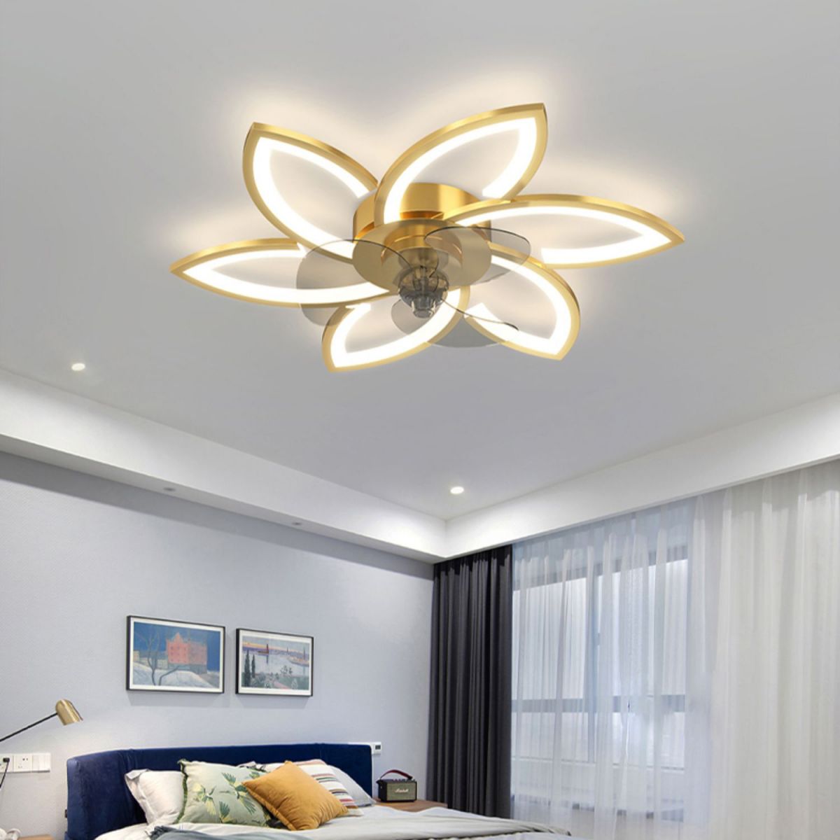 Modern LED Fan Light Metal Geometric Flush Mount Light for Living Room