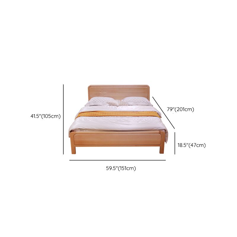 Rectangular Natural Standard Bed Mid-Century Modern Beech Panel Bed