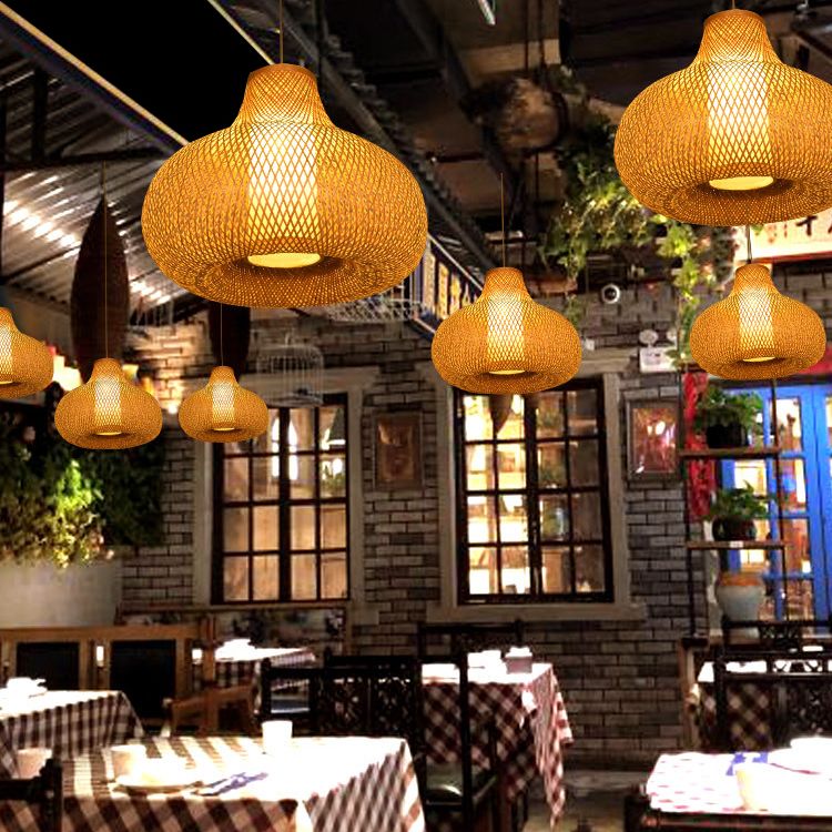 Fissaggi di illuminazione a sospensione a forma di pera cinese Rattan Appedisci la luce con cavo sospeso per il ristorante