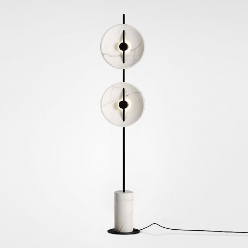 White Disc Standing Light Minimalistic Marble LED Floor Lamp with Cylindrical Base