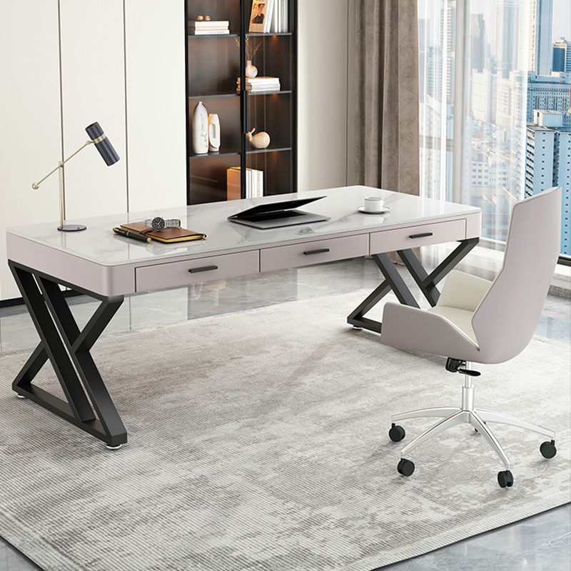 Rectangular Shaped Office Desk 2 Legs Writing Desk in White and Black for Office