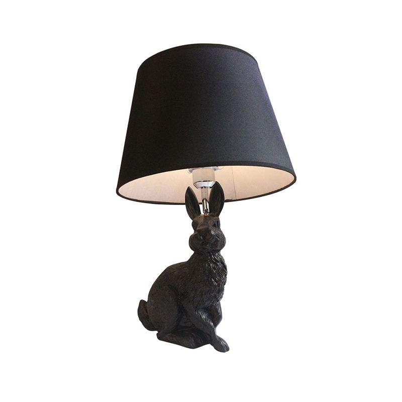 Resin Bunny Desk Light with Tapered Shade Study Room 1 Light Animal Desk Lamp in Black