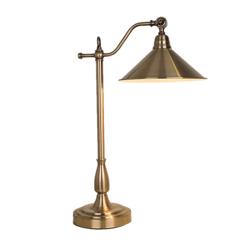 Bronze Conical Table Light Antique Style Metal 1 Head Bedside Night Lamp with Rotary Joint