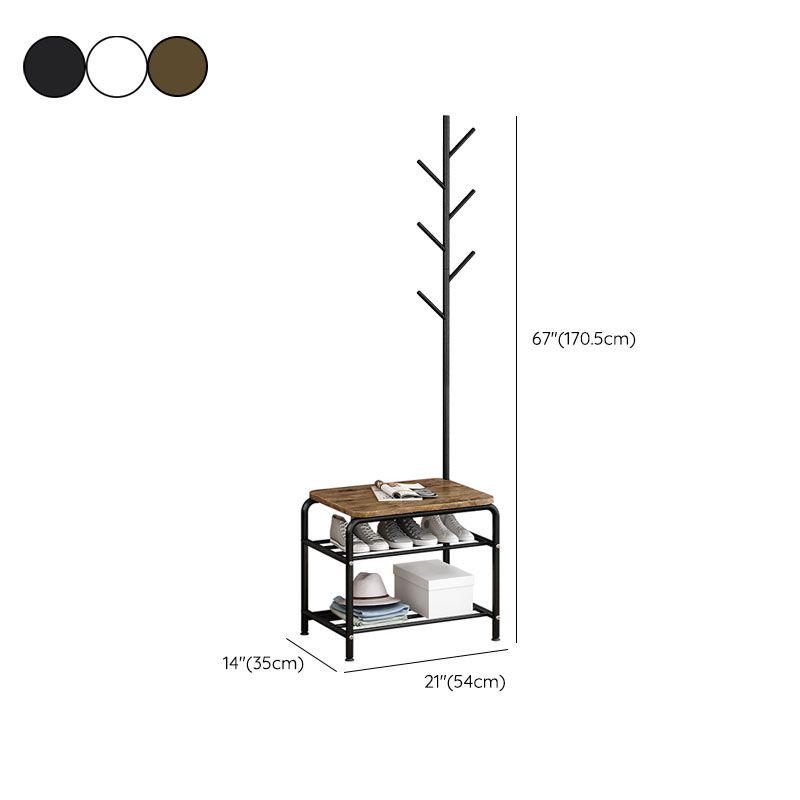 Leisure Hall Tree Plain Coat Hooks Metal Coat Rack with Storage Bench