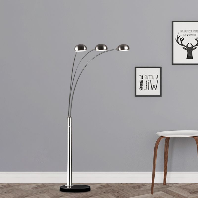 Metal Tree-Like Floor Reading Lamp Contemporary 3-Bulb Silver Standing Light with Semi-Orb Shade