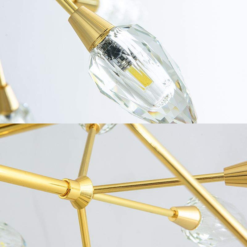 Modern Pretty Twig Chandelier with Leaf Shade 26 Lights Metallic Pendant Lamp in Gold for Living Room