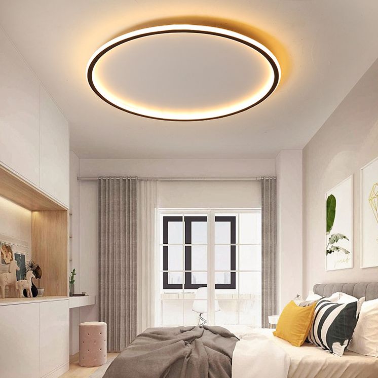 Circle Close to Ceiling Lighting Simple Style Acrylic LED Bedroom Flush-Mount Light Fixture in Black