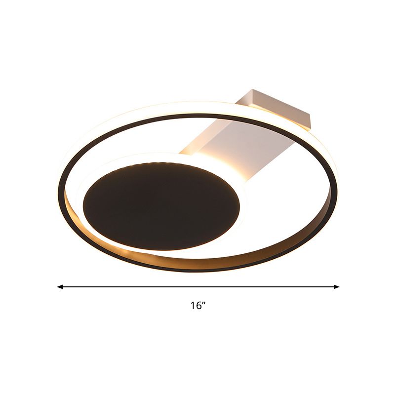 Black Orbit Ceiling Mount Light Simplicity 16"/19.5" Dia LED Slim Acrylic Flush Lighting in Warm/White Light