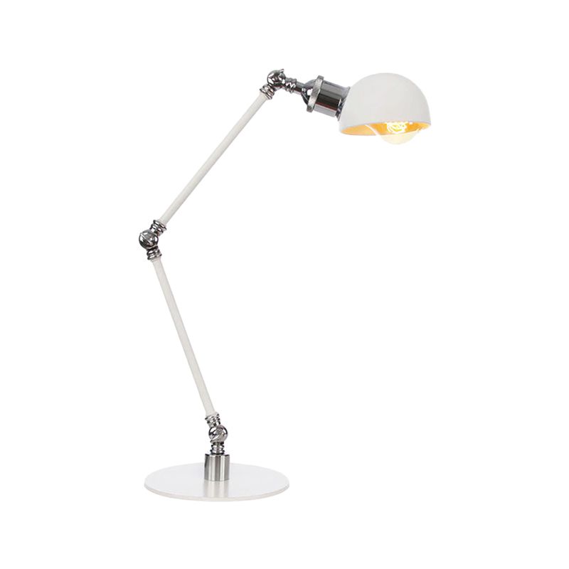 Dome Study Room Reading Lamp Metal 4"/8.5" Wide 1 Light Industrial Stylish Desk Lighting in White, 8"+8"/8"+8"+8" Length Arm