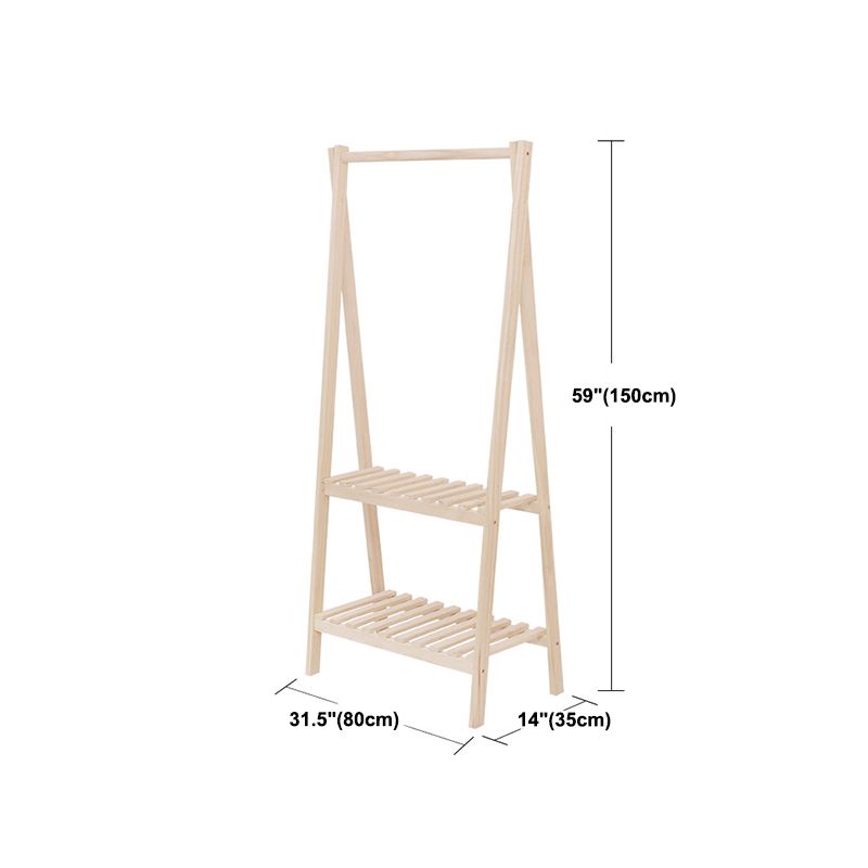 Modern Free Standing Solid Wood Coat Rack with Storage Shelving