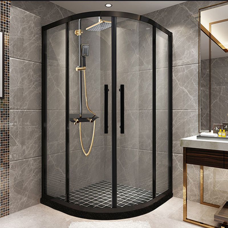 Shower Enclosure Semi-Frameless Double Sliding Neo-Angle Black  Door Handles Shower Stall