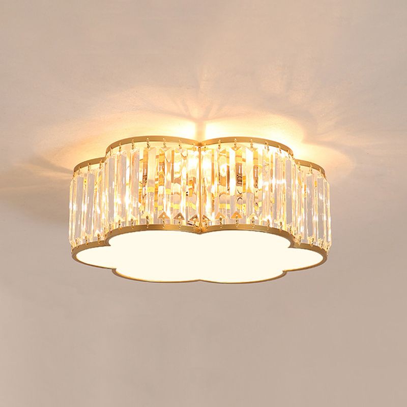 Contemporary Flush Light Fixture Crystal Flush Mount Ceiling Fixture in Gold