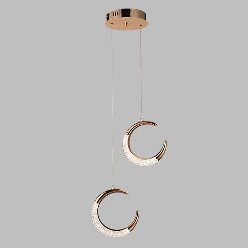 Nordic Style Metal Pendant Light Moon Shape Ceiling Lamp with Acrylic Shade for Bedroom