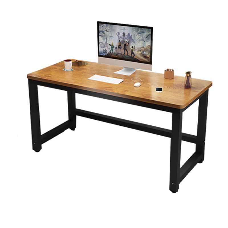 Rectangular Shaped Office Laptop Table Wood with Metal Legs in Brown