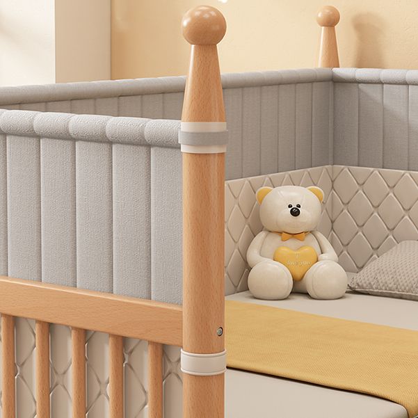 Solid Wood Baby Crib Washed Natural Crib with Guardrail and Mattress