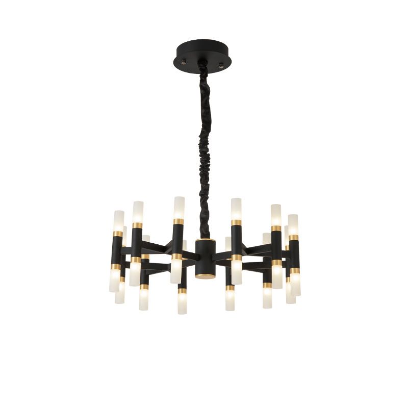 24/36/60 Lights LED Bedroom Chandelier with Tubular Iron Shade Modern Black/White Ceiling Pendant