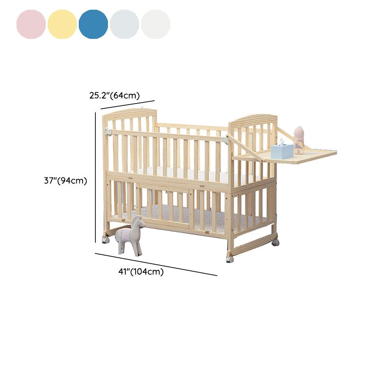 Wooden Light Brown Nursery Crib Country Arched Crib with Storage