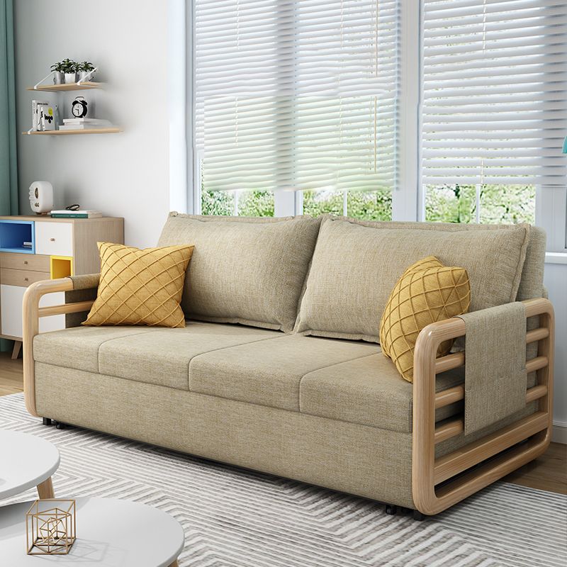 Linen Contemporary Square Arm Sofa Bed Foldable Convertible Sofa for Apartment