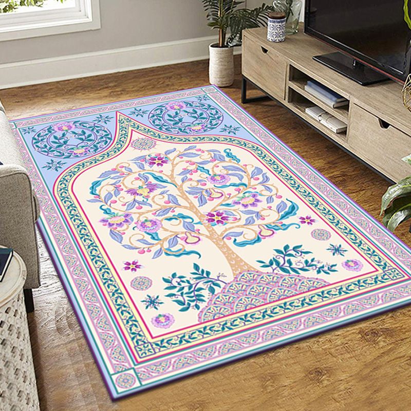 Red Retro Rug Polyster Graphic Rug Non-Slip Backing Rug for Living Room