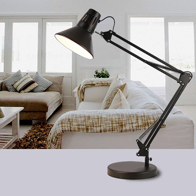 Conical Study Room Desk Lamp Metallic 1 Head Nordic Table Light with Swing Arm