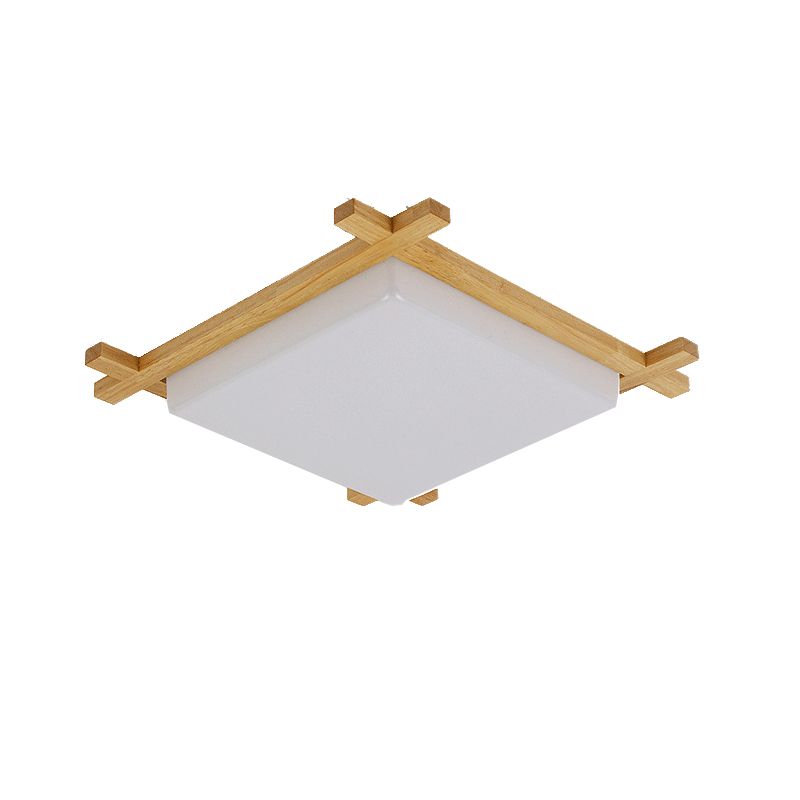 Wooden LED Flush Mount in Modern Simplicity Square Ceiling Light in Log Color