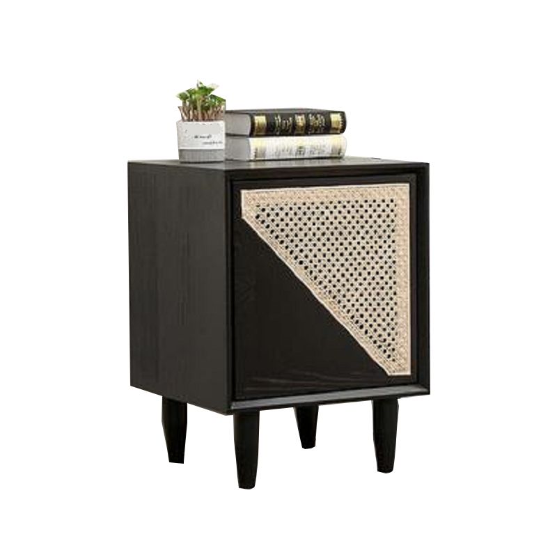 Black Rattan Bed Nightstand Modern Minimalist Bedside Table with Legs