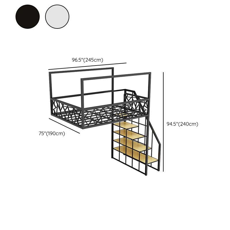 Contemporary Iron Frame Loft Bed with Guardrail in Black/White