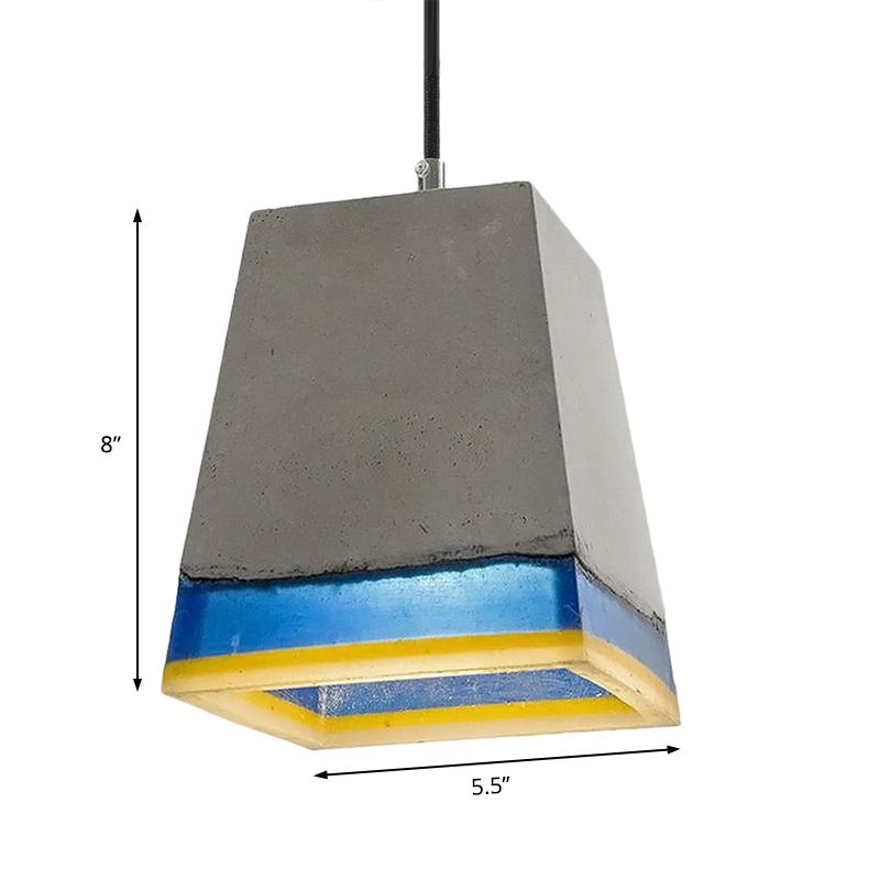 Grey 1-Light Hanging Light Fixture Modern Cement Pyramid Pendant Light for Living Room