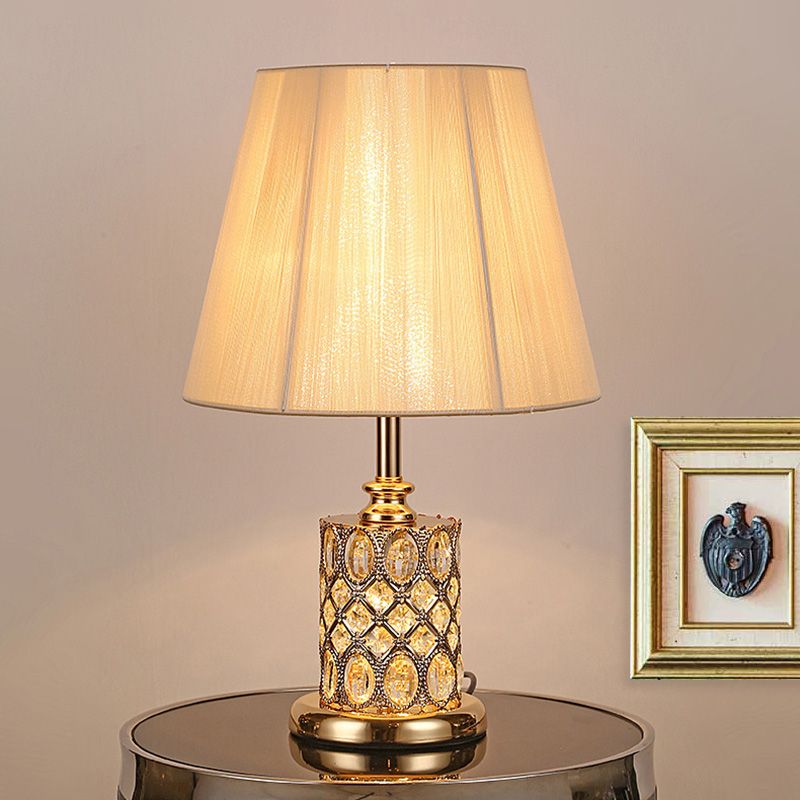 Contemporary Cylinder Reading Light Faceted Crystal 1 Bulb Night Table Lamp in Gold