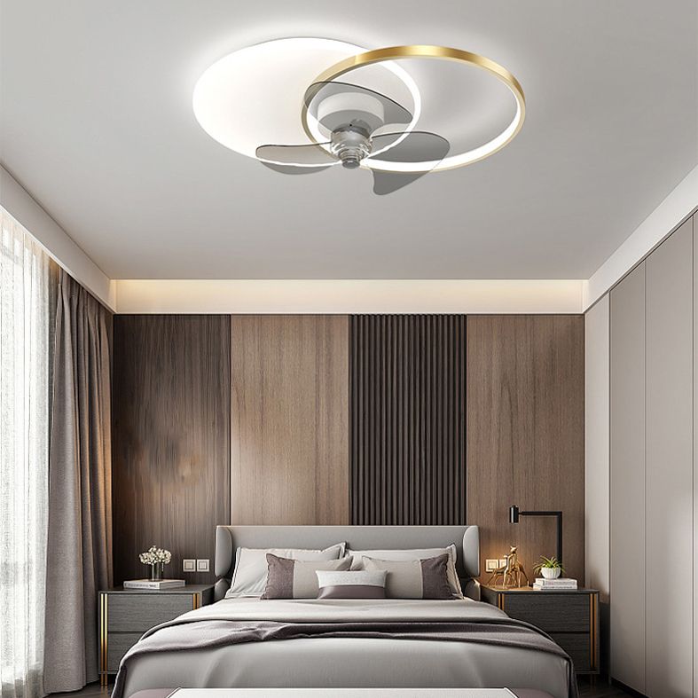 Dual Circle Fan Light Fixture Minimalist Metal Bedroom LED Semi Flush Ceiling Light