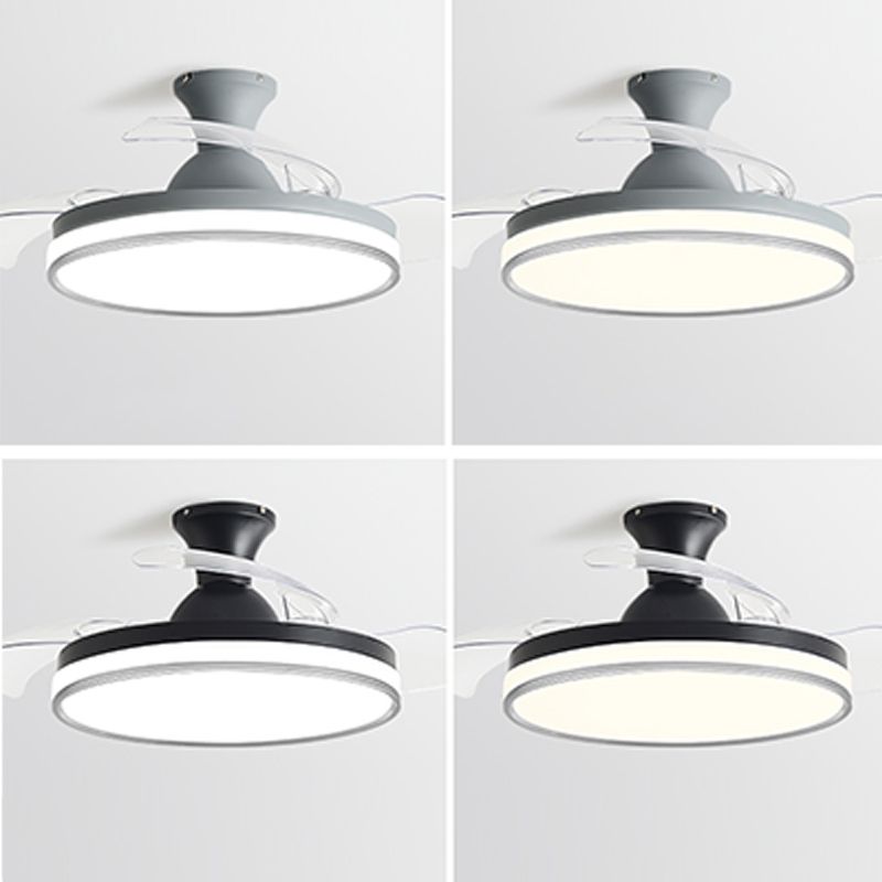 Modern Invisible Blade Fan Lamp Dining Room Circular LED Semi Flush Ceiling Light