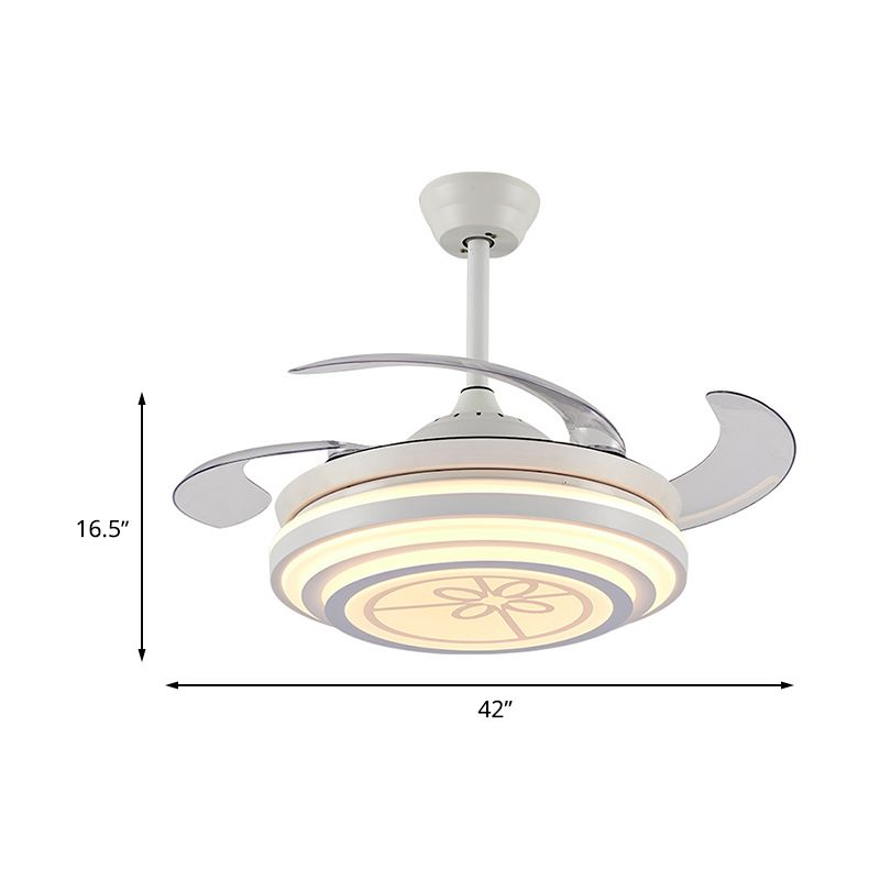 42" Wide LED Ring Ceiling Fan Light Minimalism White Acrylic 4 Blades Semi Flush, Remote/Wall Control/Frequency Conversion and Remote Control