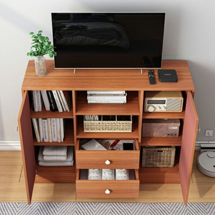 Contemporary TV Stand Console Wooden TV Stand with Drawers and Doors , 12" D X 31.5" H