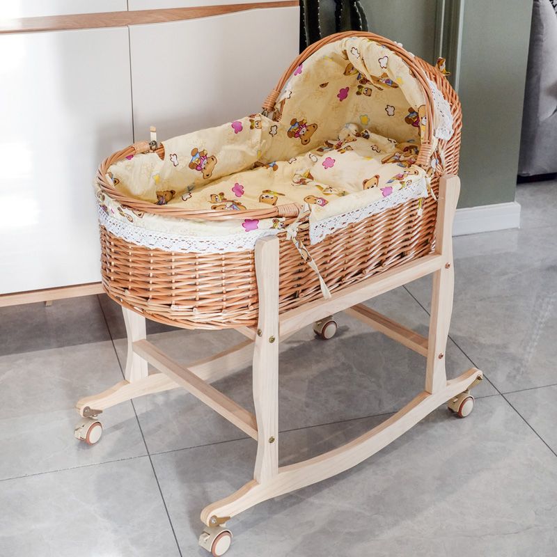 Traditional Wicker Oval Crib Cradle Natural Toddler Moses Basket