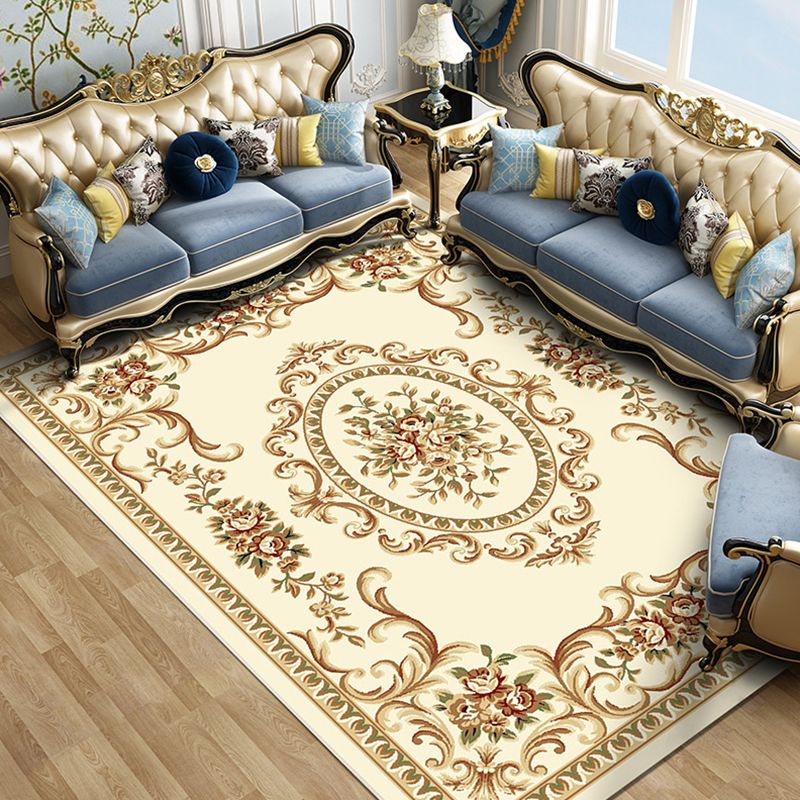 Colorful Blossom Pattern Rug Multicoloured Vintage Carpet Polyester Machine Washable Non-Slip Backing Carpet for Parlor