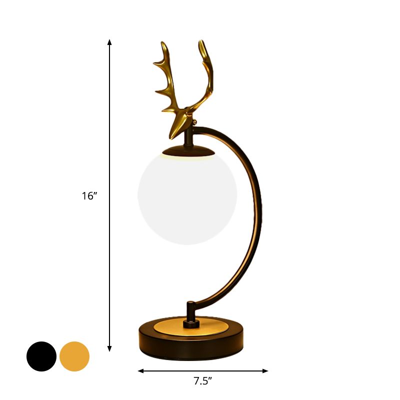 Globe Reading Light Cartoon White Glass 1-Light Black/Gold with Deer Design for Bedroom