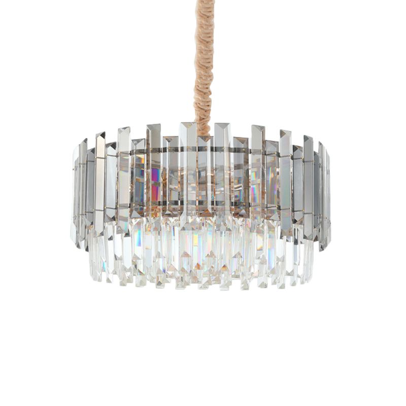 Salle à manger à deux couches lustre moderniste clair et gris fumé Crystal 9-Bulbe Pendentif Gold