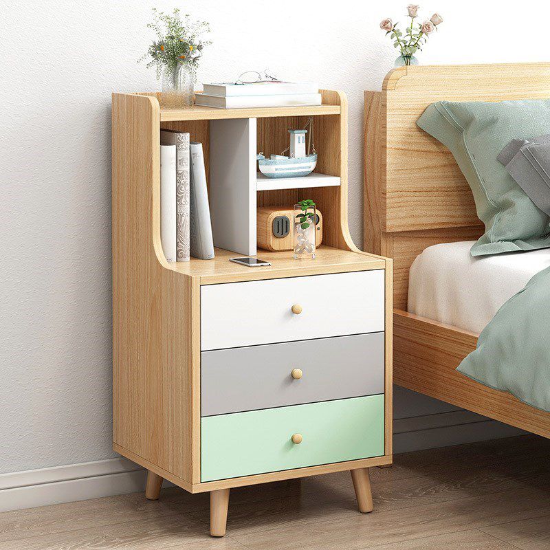 Open Storage Modern Night Table Drawer Storage Imitation Wood Nightstand