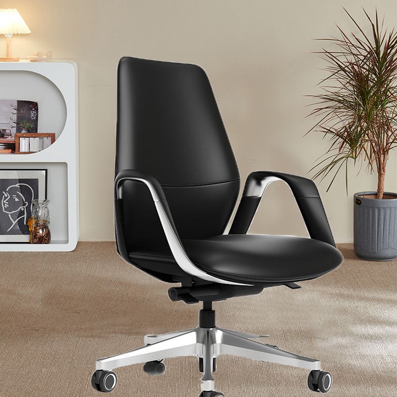 Fixed Arms Office Chair Leather Adjustable Seat Height Desk Chair with Wheels