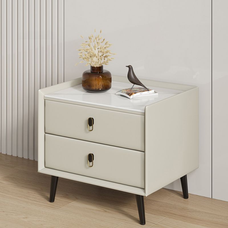 Modern Bedside Cabinet Stone Accent Table Nightstand with Drawers