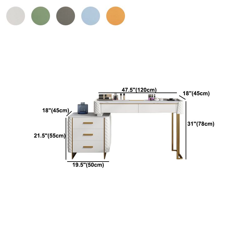 Glam Style Slate Top Vanity Table Faux Leather Material Dressing Table