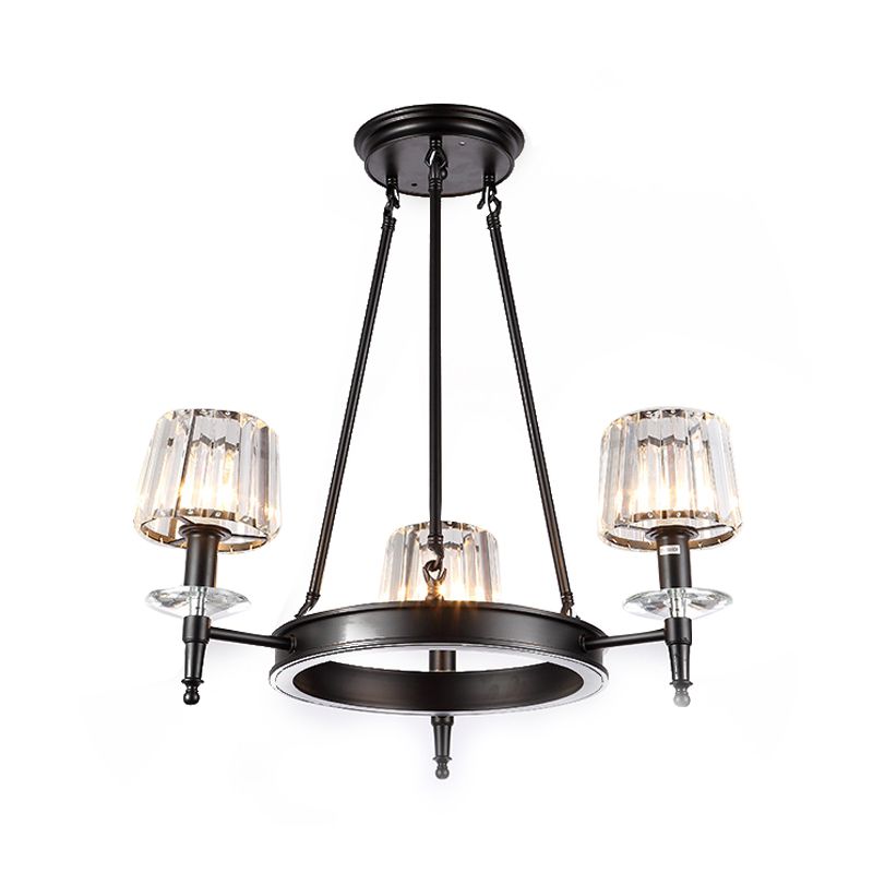 Black Barrel Hanging Light Fixture Vintage 3/6/8 Lights Metal Chandelier Light with Prismatic Glass Shade