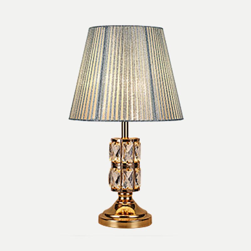 1 Bulb Dining Room Table Lamp Modern Gold Desk Light with Wide Flare Fabric Shade