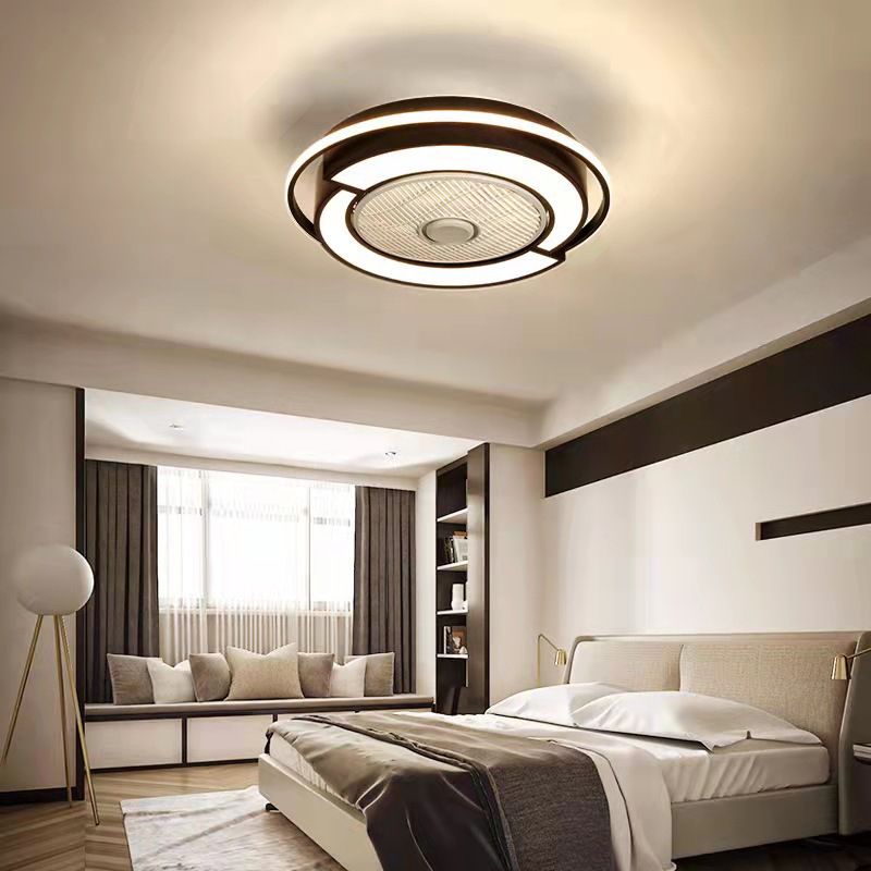 Luz de ventilador LED de techo en forma de tambor de empalme Light Nordic Metal Bedroom Semi Flush Mount Lighture