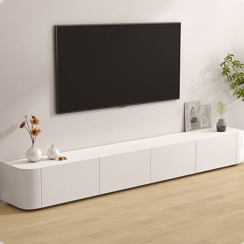 White Faux Wood Media Console Contemporary TV Stand Console with Drawers