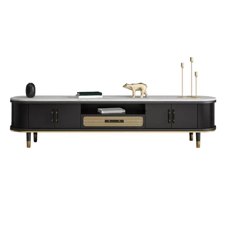 Glam Stone TV Stand Console Black Open Storage Media Console with Doors