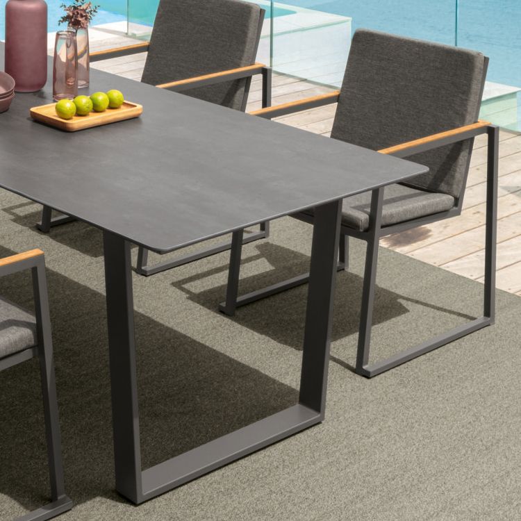 Modern Rectangle Patio Table  Outdoor Stone Top and Steel Frame Dining Table